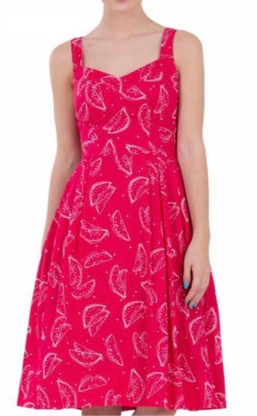 Emily and Fin Watermelon Print Sundress Red Retro Fit Flare Novelty Dress